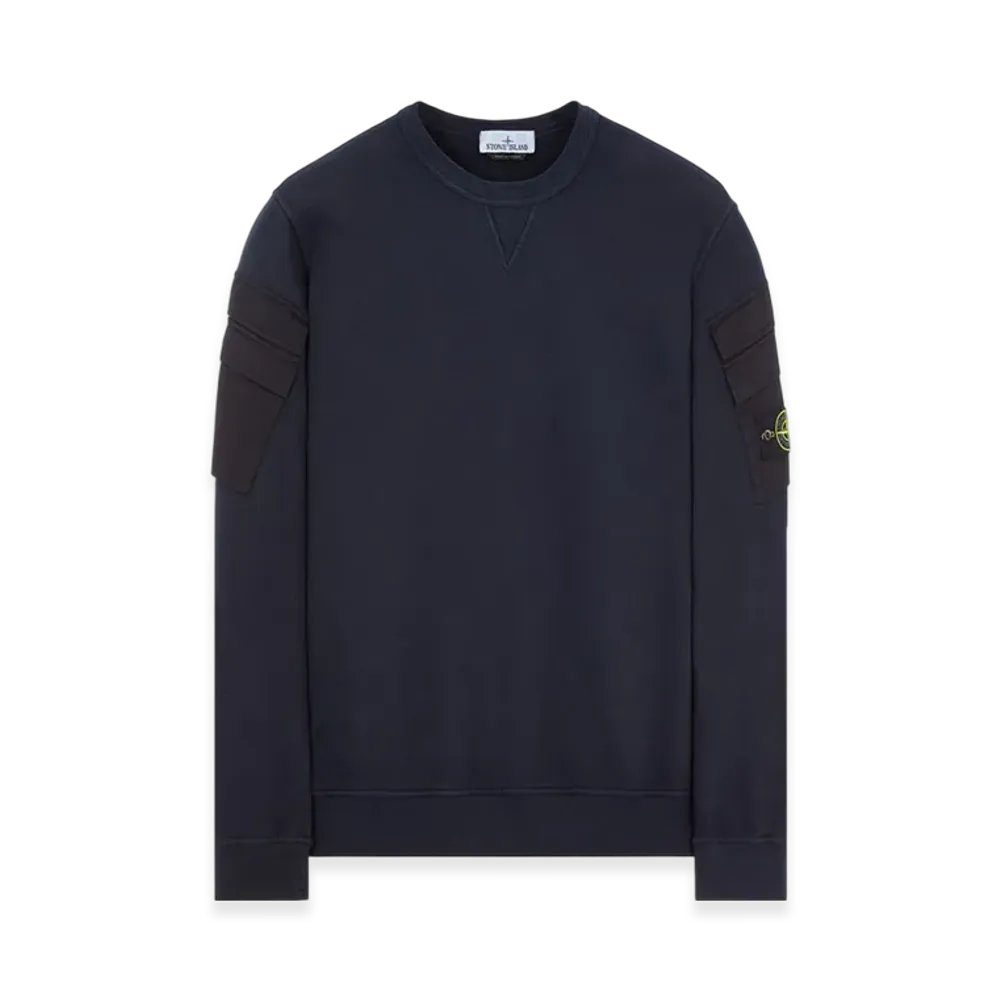Stone Island 60577 Brushed Cotton Fleece Garment Dyed Double Pocket Crewneck Sweatshirt - 23FW "Navy Blue"
