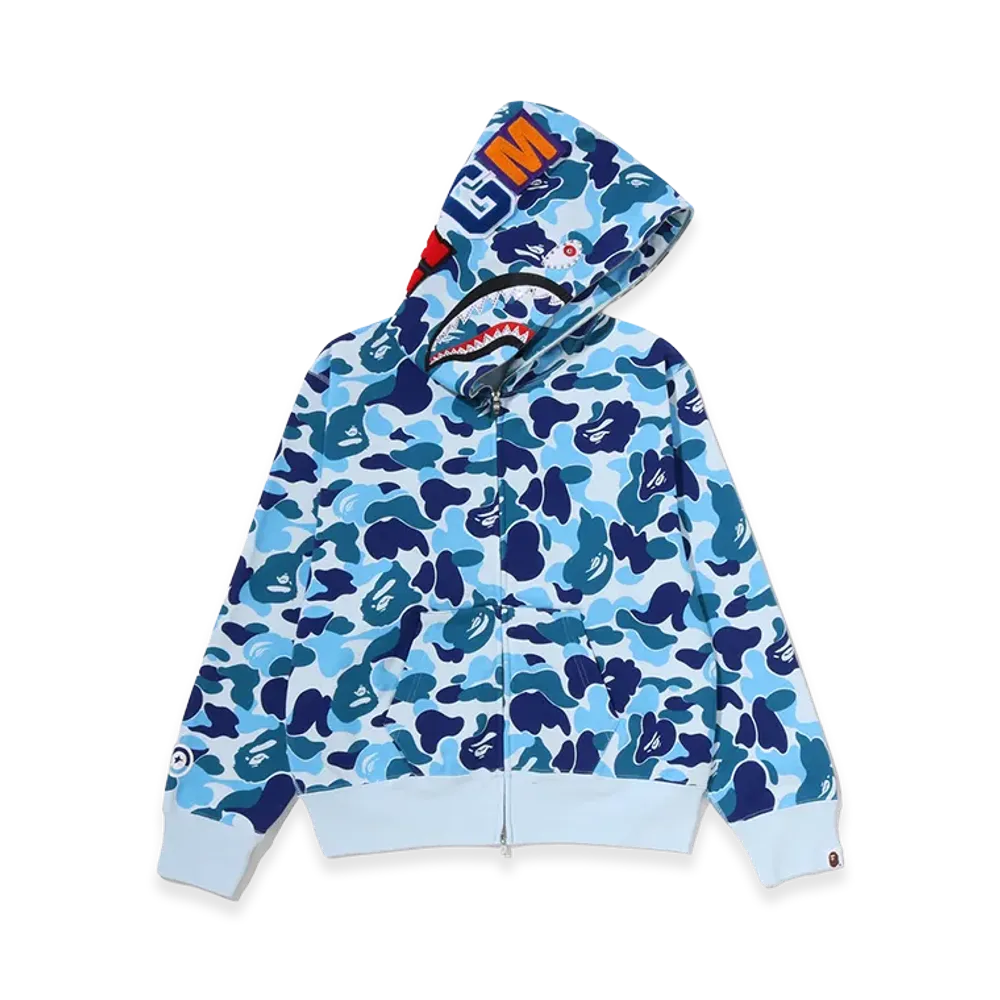 A BATHING APE Women's ABC Camo Crystal Stone Shark Full Zip Hoodie "Blue"