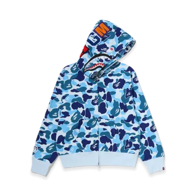 A BATHING APE Women's ABC Camo Crystal Stone Shark Full Zip Hoodie "Blue"