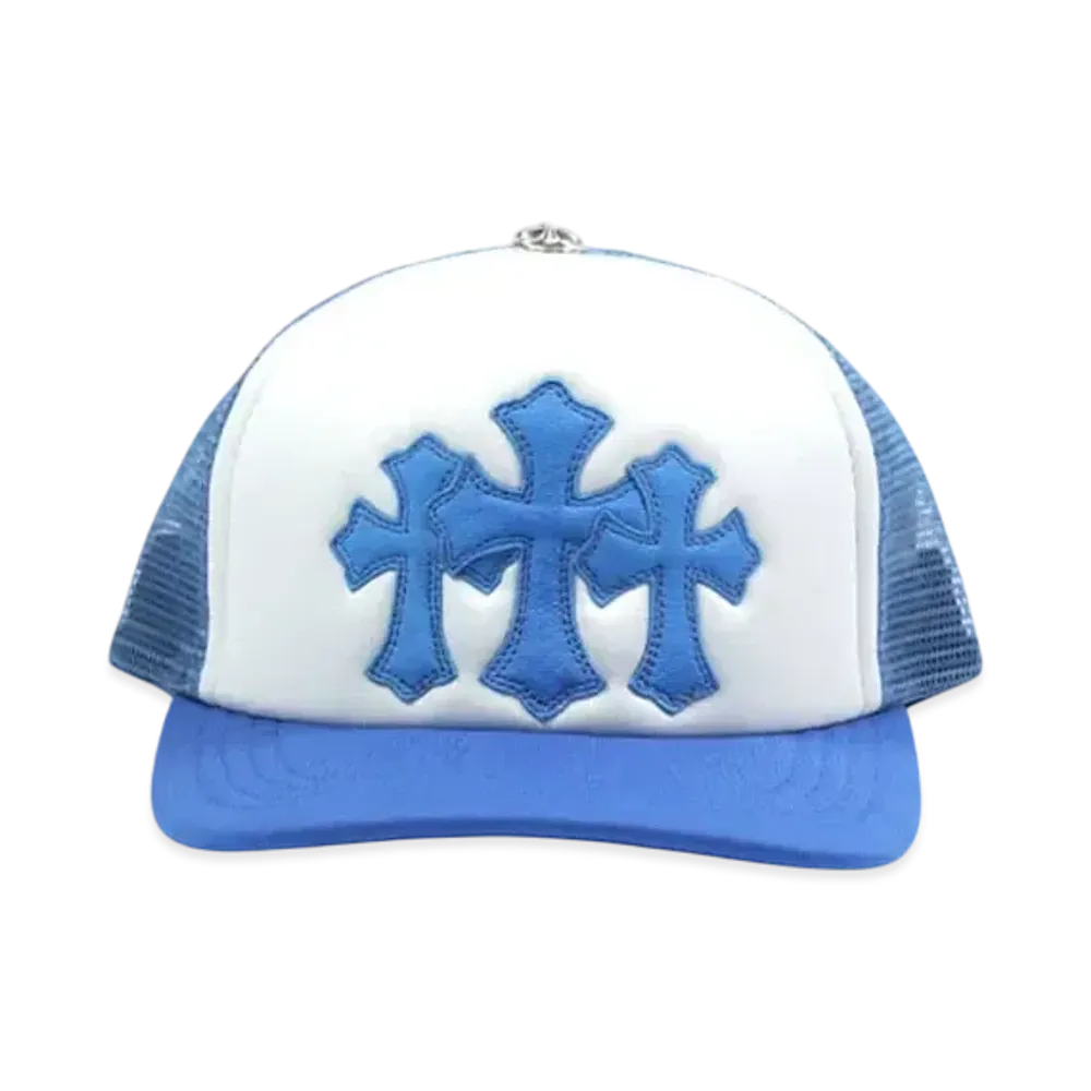 Chrome Hearts 3 Cemetery Cross Patch Trucker Hat "Blue"
