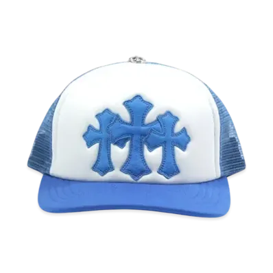Chrome Hearts 3 Cemetery Cross Patch Trucker Hat "Blue"