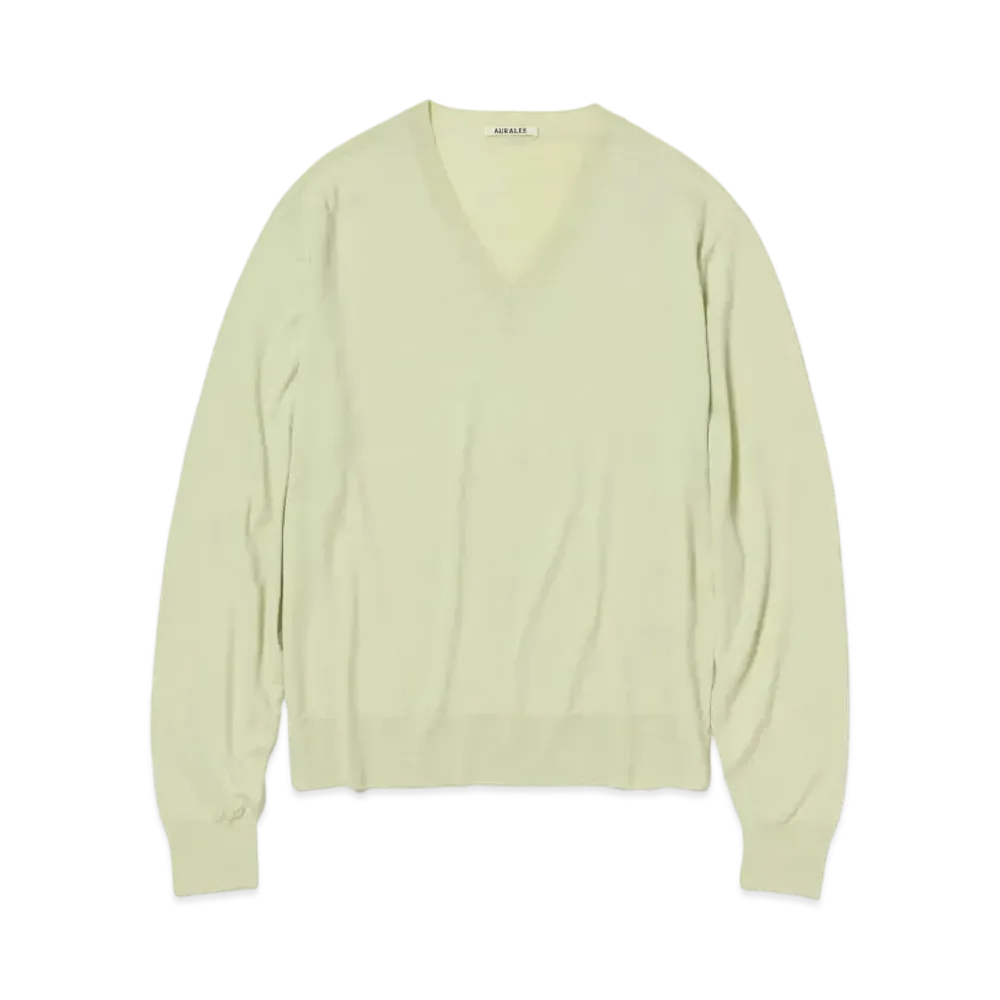 AURALEE Product Dyed Wool Knit V-Neck P/O "Light Pistachio"