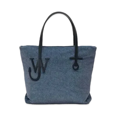 JW ANDERSON Small Puffy Anchor Velvet Printed Denim Tote Bag "Blue"