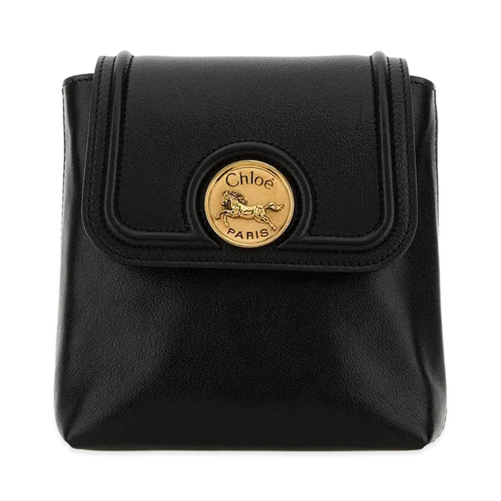 Chloe Women's Leather Horse Medal Backpack "Black"