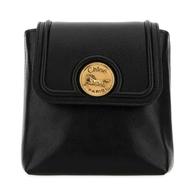 Chloe Women's Leather Horse Medal Backpack "Black"