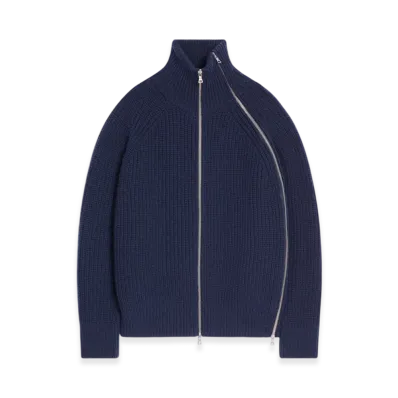 DRIES VAN NOTEN Zipped Wool Sweater "Navy"