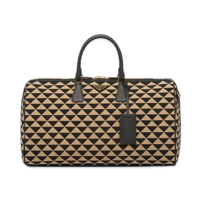 PRADA Symbole Embroidered Fabric Travel Bag "Black/Beige"