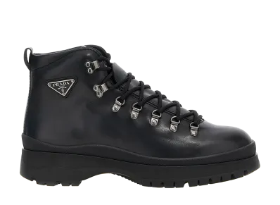 PRADA Logo Leather Ankle Boots "Black"
