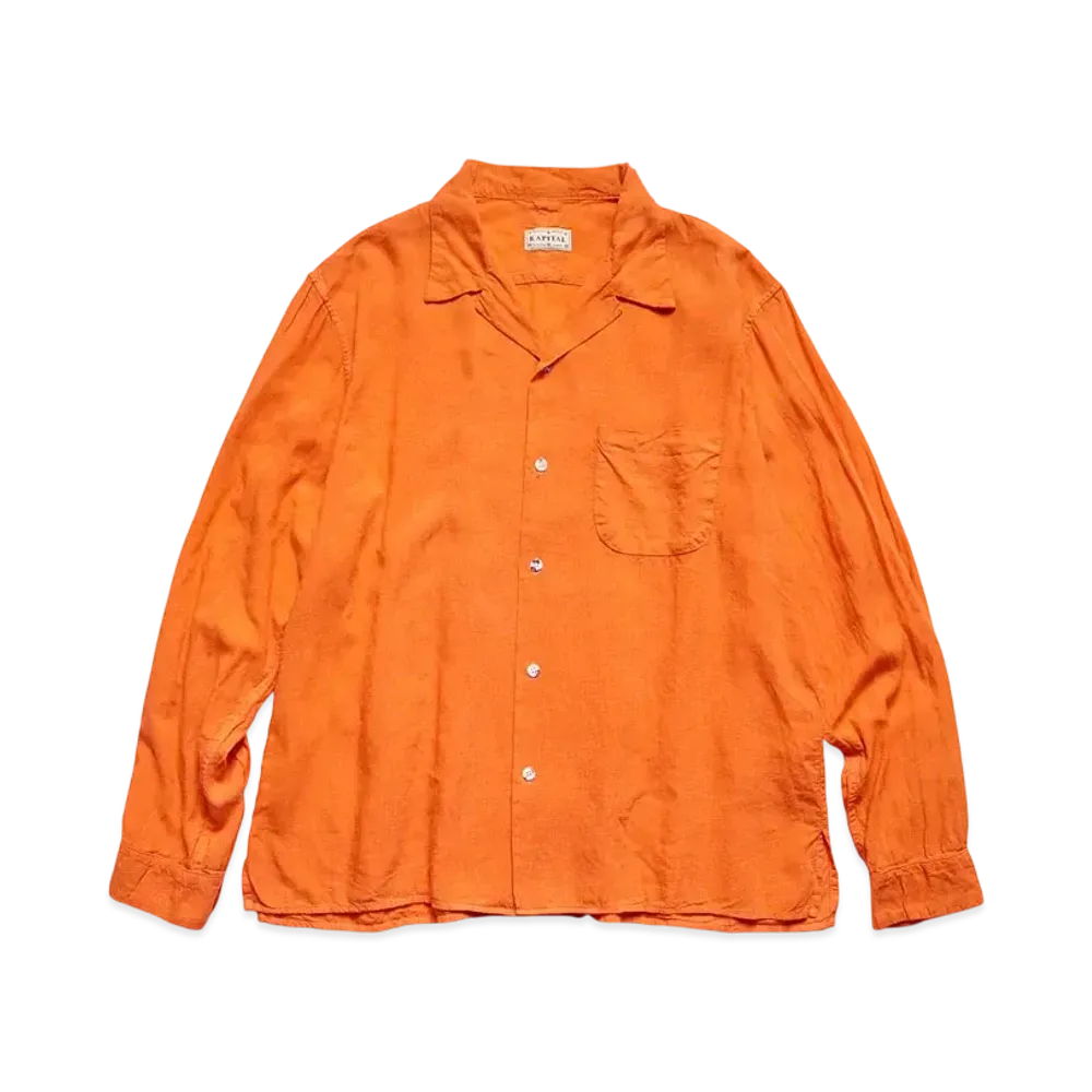 KAPITAL Soft Linen Open Collar Shirt "Orange"