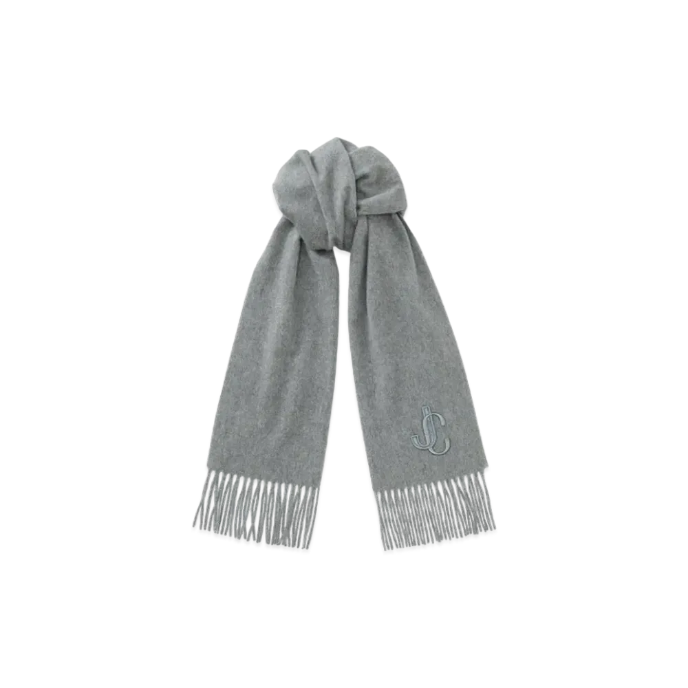 Jimmy Choo Charles Recycled Cashmere Scarf With JC Embroidery "Light Grey"