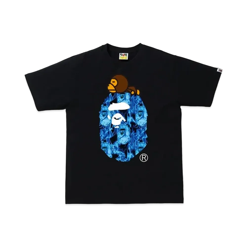 A BATHING APE Flame Milo On Big Ape T-Shirt "Black/Blue"
