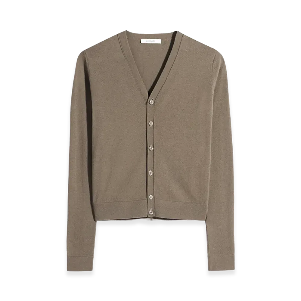 LEMAIRE Women's Fine Wool V-Neck Buttoned Cardigan "Mushroom"
