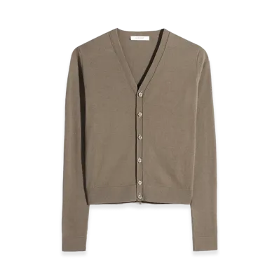 LEMAIRE Women's Fine Wool V-Neck Buttoned Cardigan "Mushroom"