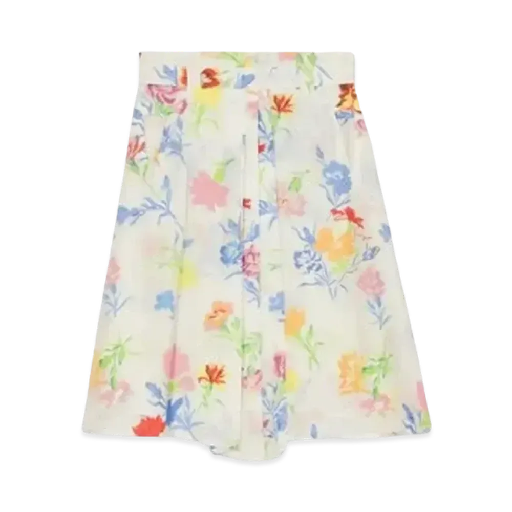 KENZO 'DRAWN FLOWERS' Pleats Skirt "Off White"