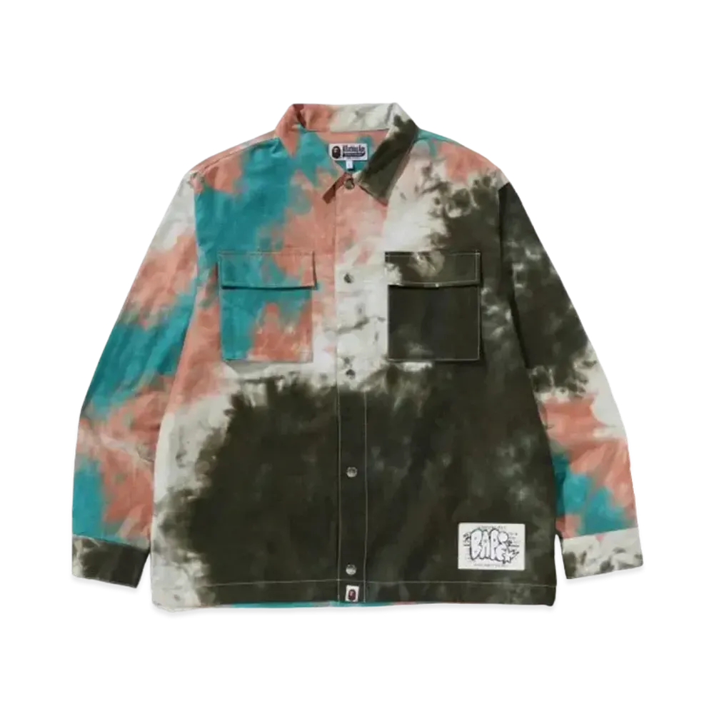 A BATHING APE Tie Dye Relaxed Fit CPO Shirts "Olive Drab"