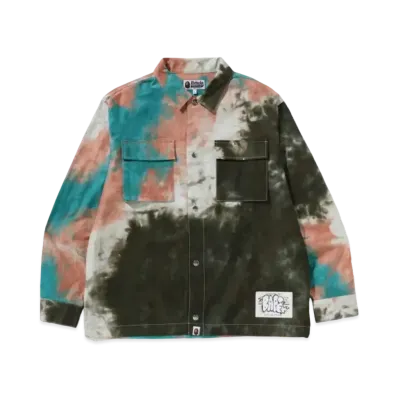 A BATHING APE Tie Dye Relaxed Fit CPO Shirts "Olive Drab"