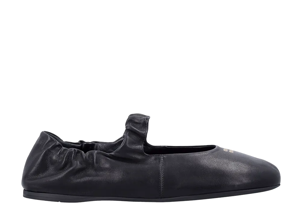 MIU MIU Women's Ruches Nappa Leather Ballerinas "Black"