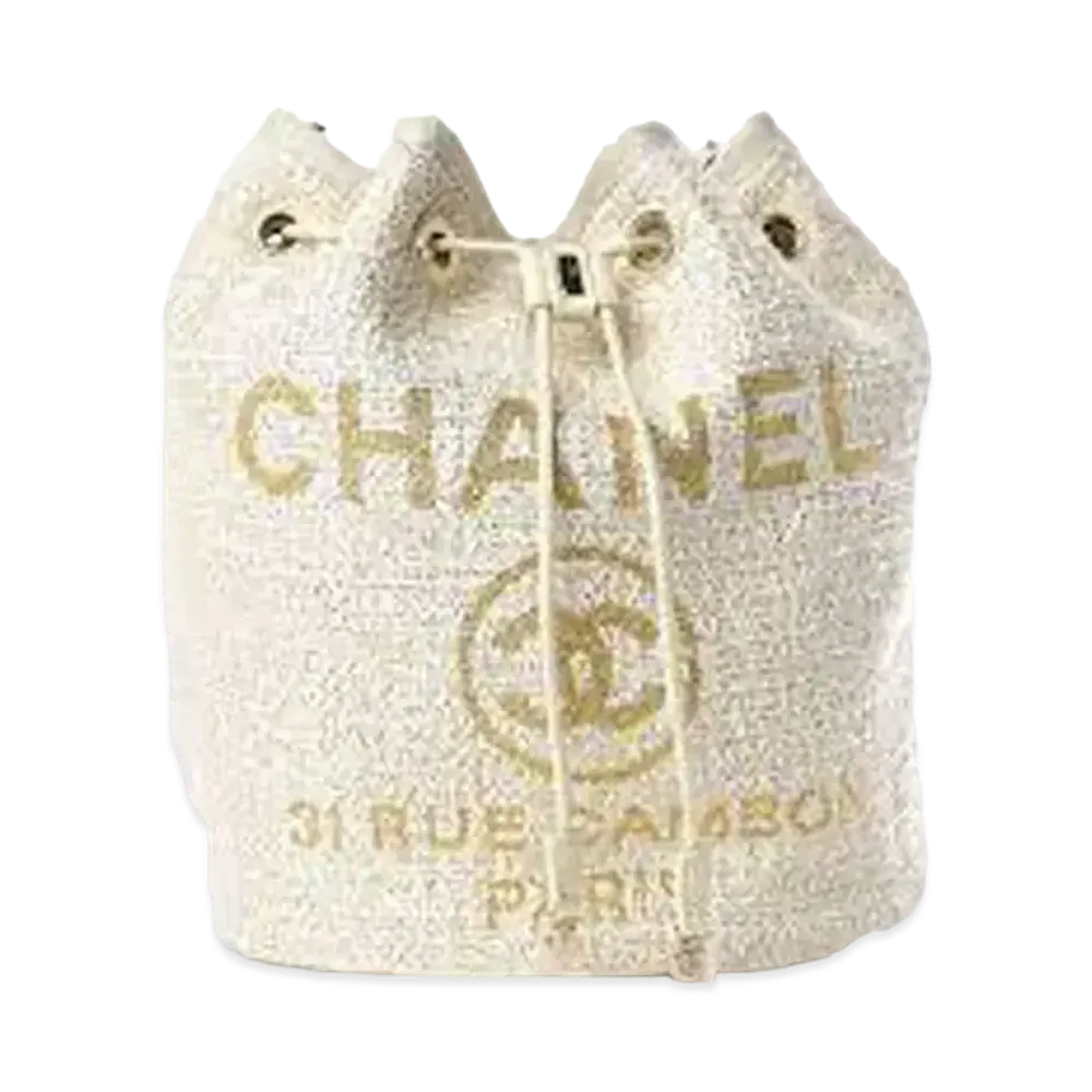 CHANEL Deauville Canvas Drawstring Bag "Cream"