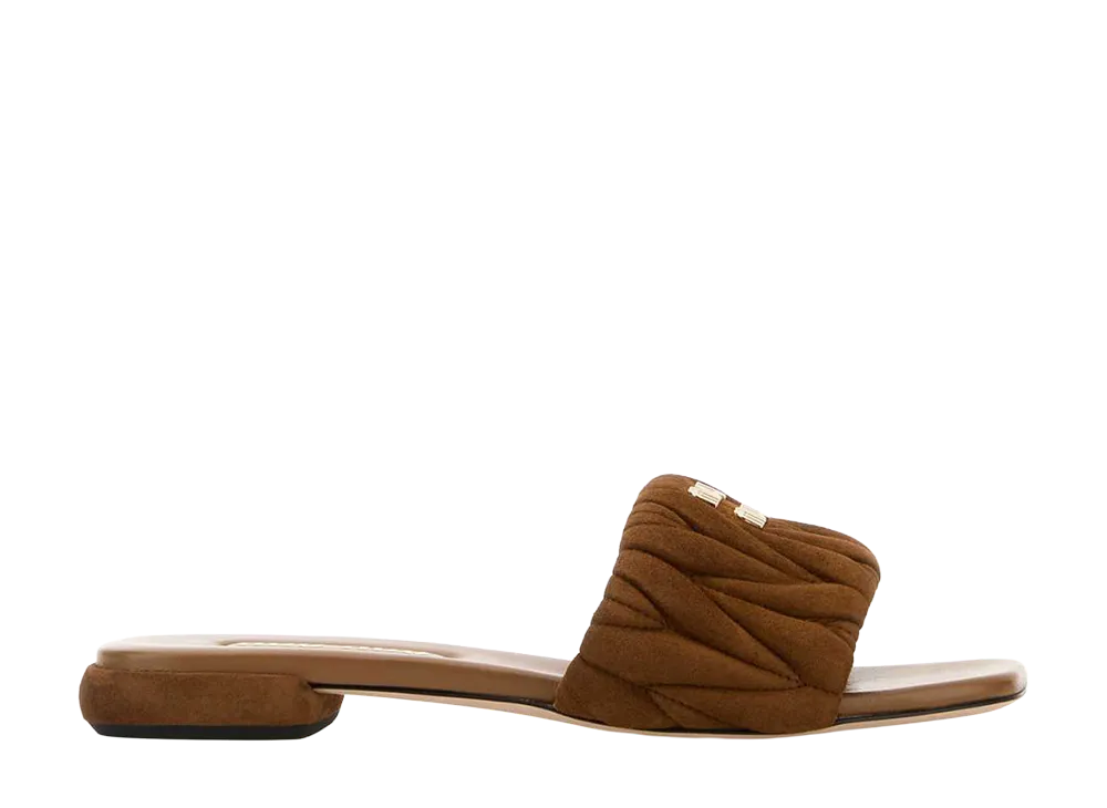 MIU MIU Women's Caramel Suede Slippers "Brown"