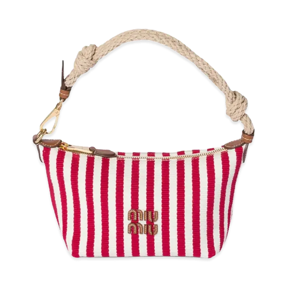 MIU MIU Women's Embroidered Canvas Shoulder Bag "Stripped"