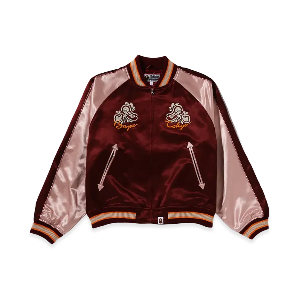 A BATHING APE Women's Paisley Pattern Ape Head Souvenir Jacket "Burgundy"