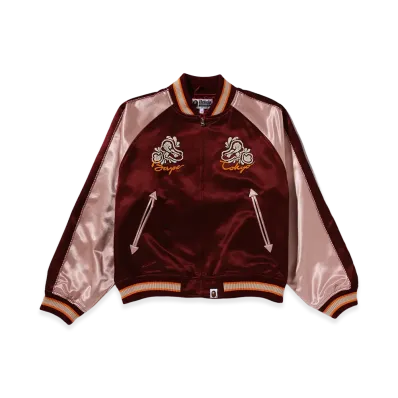 A BATHING APE Women's Paisley Pattern Ape Head Souvenir Jacket "Burgundy"