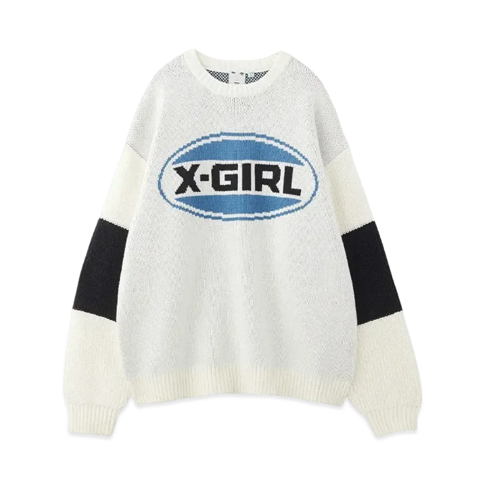 X-Girl Bicolor Oval Logo Jacquard Knit Top "White"