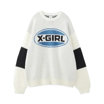 X-Girl Bicolor Oval Logo Jacquard Knit Top "White"