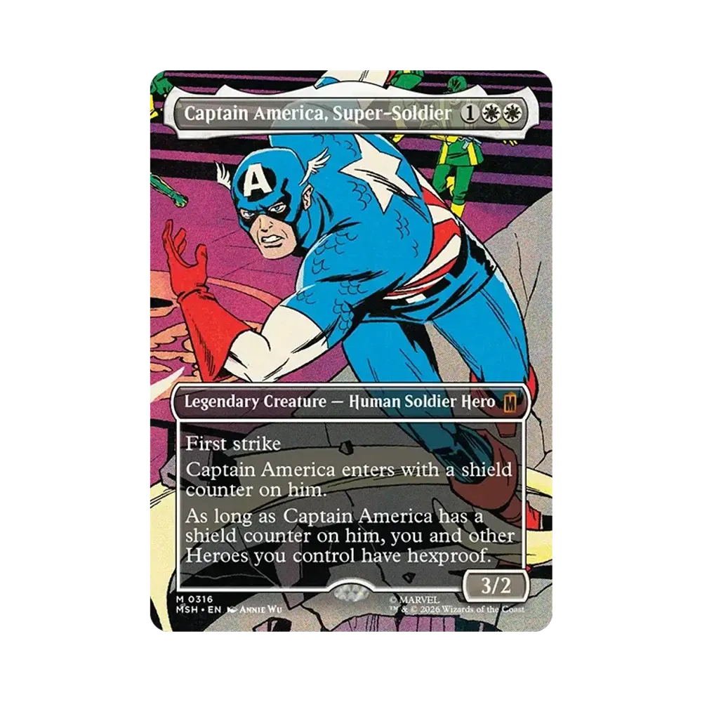 スーパーソルジャー、キャプテン・アメリカ M :フォイル :ボーダーレス版 [MSH 0316]【英語版】(コレクター・ブースター「マーベル スーパー・ヒーローズ」)
