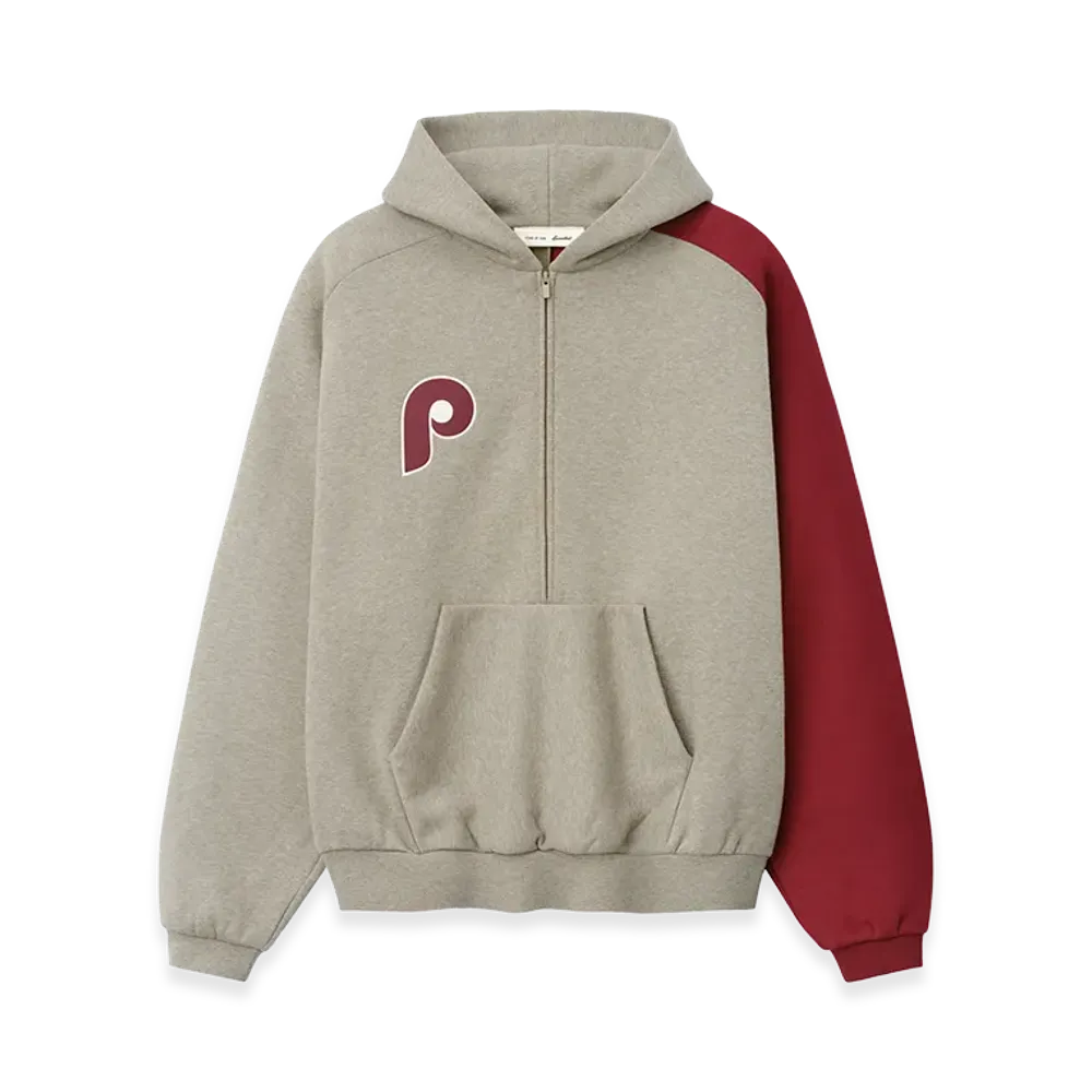 FEAR OF GOD ESSENTIALS Phillies Raglan Half Zip Sport Hoodie "Seal Heather/Cabernet"