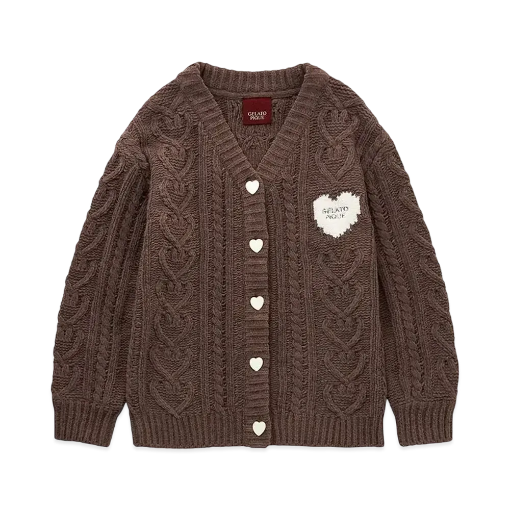 GELATO PIQUE Valentine Heart Aran Cardigan "Brown"
