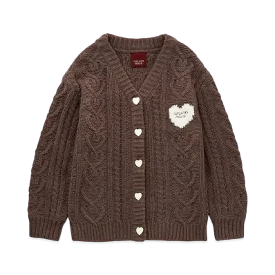 GELATO PIQUE Valentine Heart Aran Cardigan "Brown"
