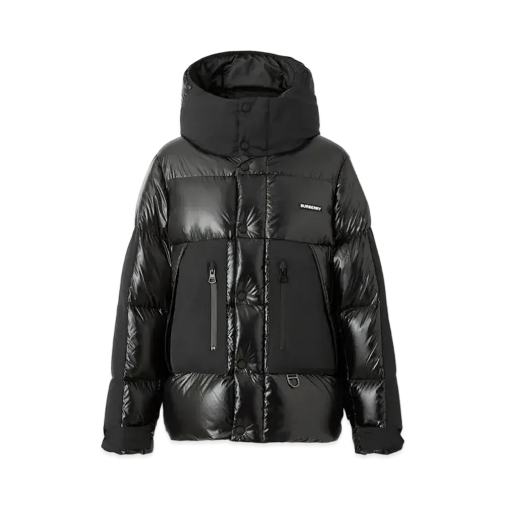 Burberry Logo Print Nylon Oversized Hooded Puffer Jacket "Black"