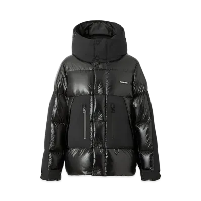 Burberry Logo Print Nylon Oversized Hooded Puffer Jacket "Black"