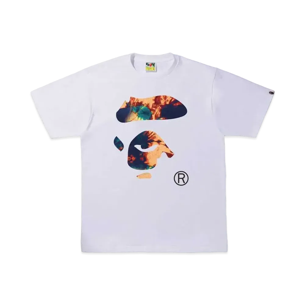 A BATHING APE TIE DYE APE FACE TEE "White Navy"