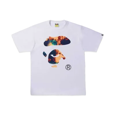 A BATHING APE TIE DYE APE FACE TEE "White Navy"
