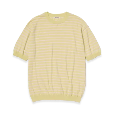 AURALEE High Gauge Cotton Knit Tee "Yellow Pink Stripe"