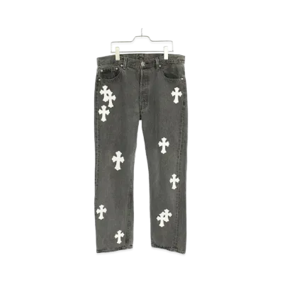Chrome Hearts U VNTG Jean BLK/RED TAB Washed Denim Pants with Cross Patch "Gray/White"