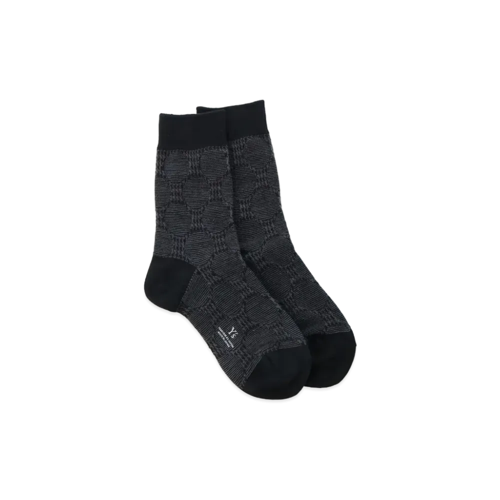 Yohji Yamamoto Y's COTTON DOT JACQUARD HOUNDSTOOTH SOCKS "Black"
