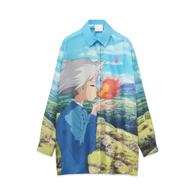 LOEWE x Howl's Moving Castle Calcifer Shirt In Silk "Multicolor"