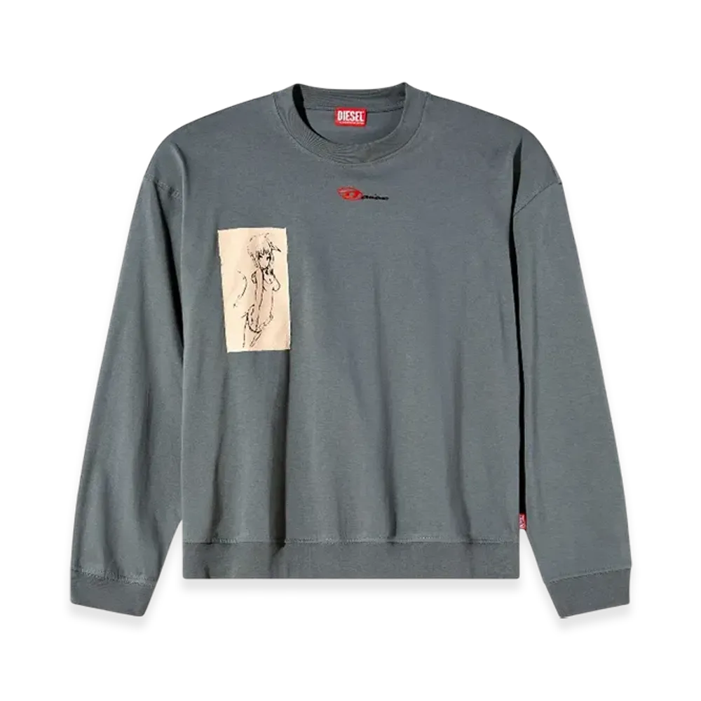 Diesel S-Boxt-LS-1P-DD Long-Sleeve T-Shirt With Tattoo Patches "Gray"