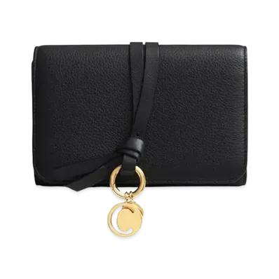 Chloe Women's Alphabet Compact Wallet In Grained & Smooth Calfskin "Black"