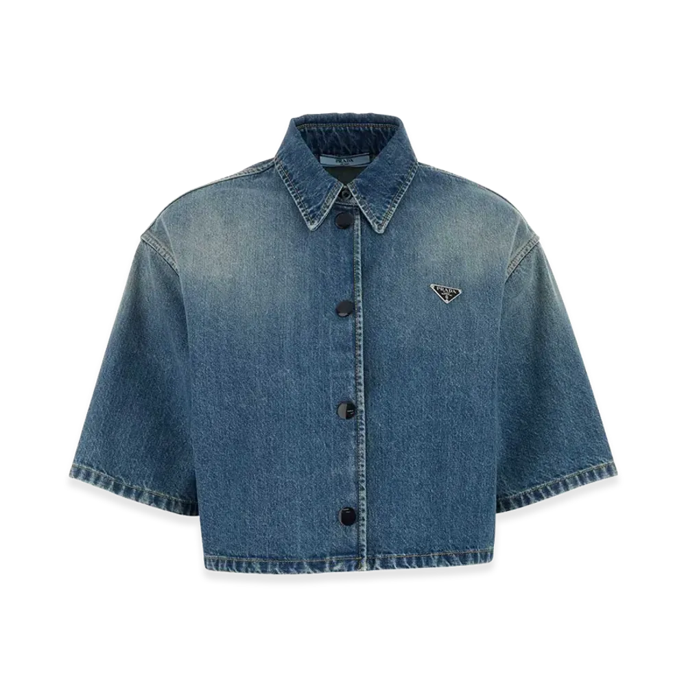 PRADA Women's Denim Oversize Short Sleeve Shirt "Blue"