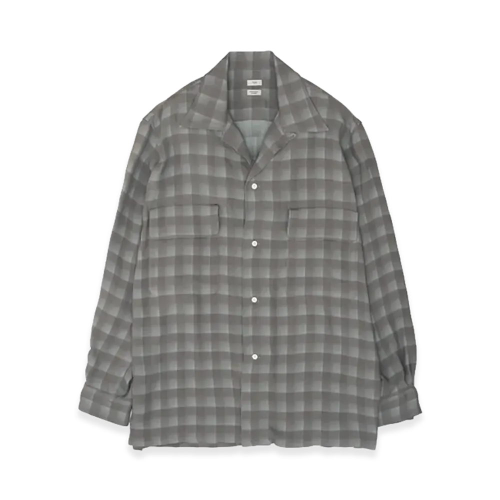 YOKE Rayon Acetate Jacqard Plaid Open Collar Shirt "Gray"