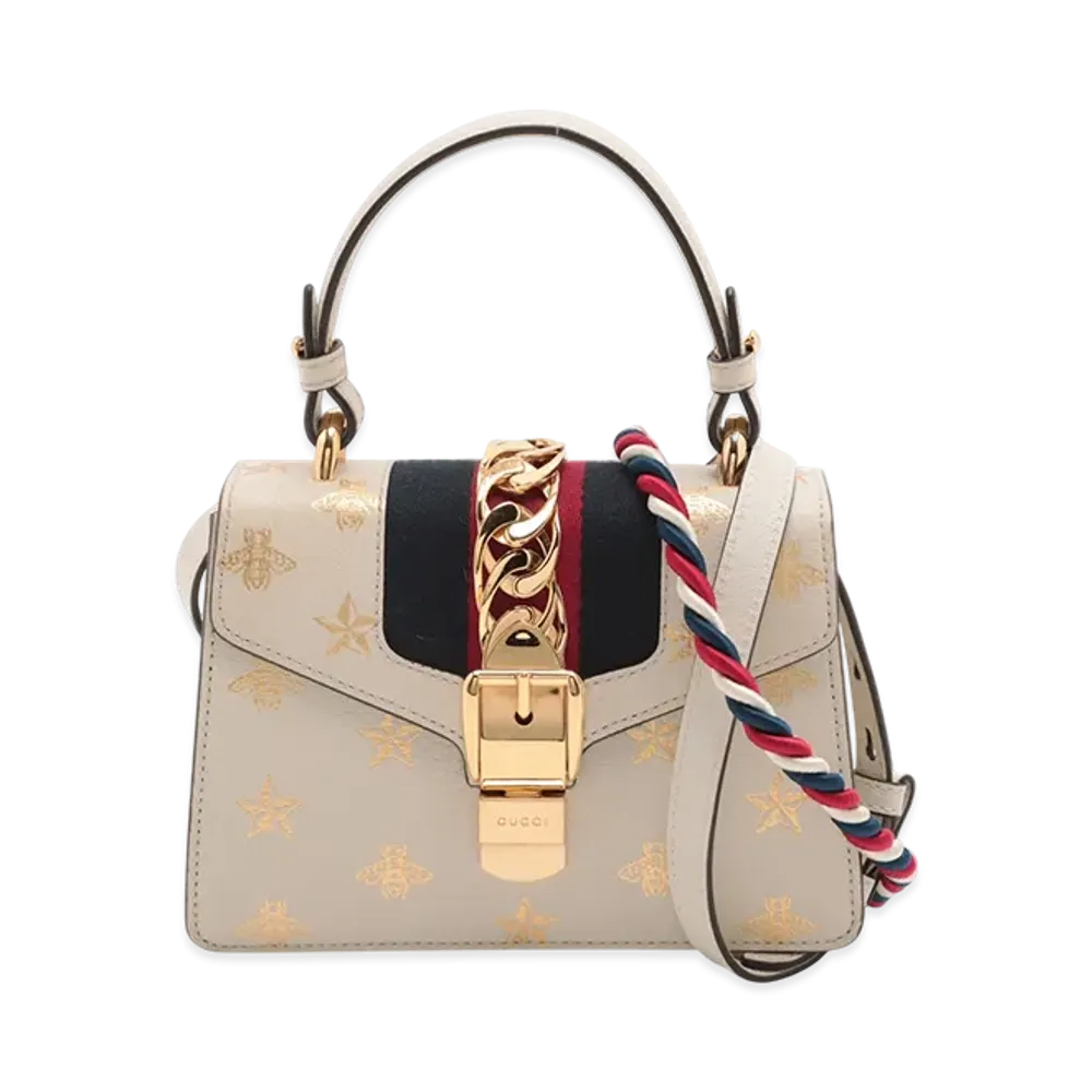 GUCCI Sylvie Bee & Star Tricolor 2-Way Handbag "Ivory"