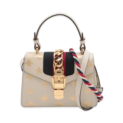 GUCCI Sylvie Bee & Star Tricolor 2-Way Handbag "Ivory"