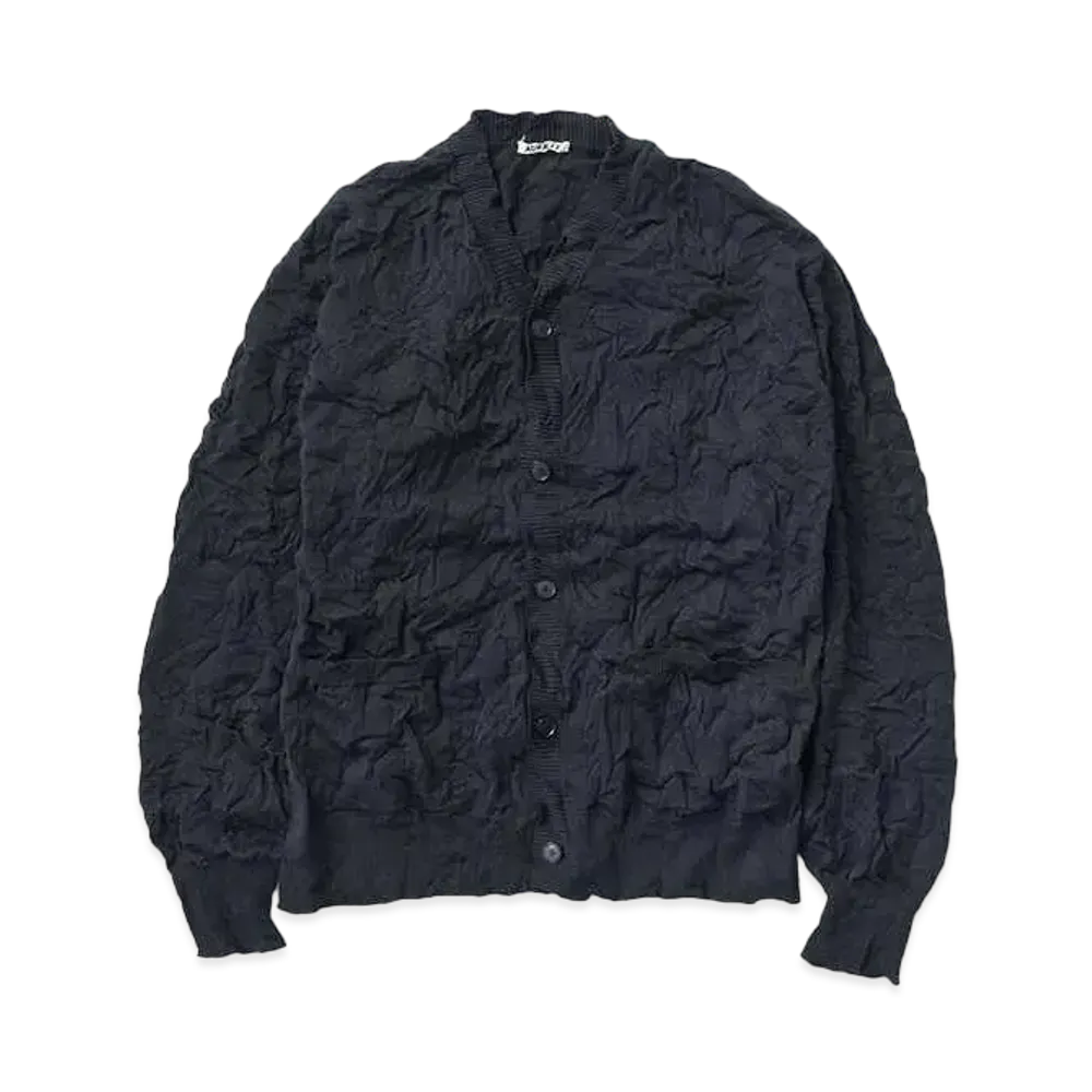 AURALEE Wrinkled Dry Cotton Knit Cardigan "Dark Navy"