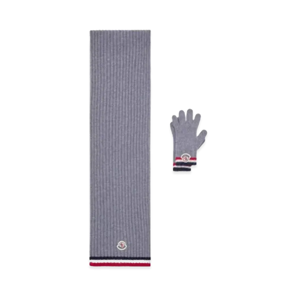 MONCLER Kids Scarf and Gloves Set "Gray"