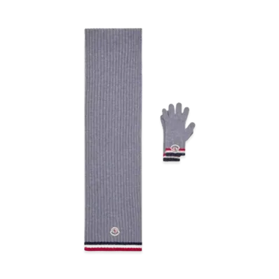 MONCLER Kids Scarf and Gloves Set "Gray"