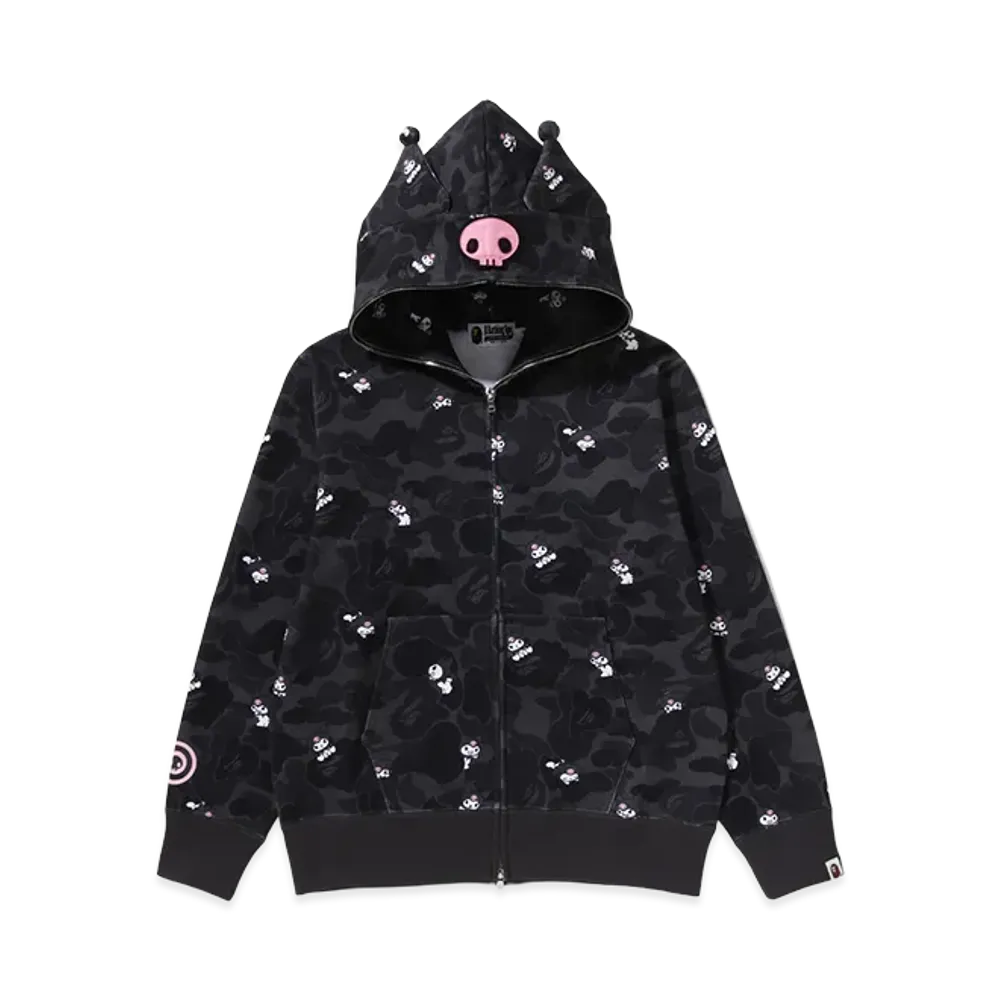 A BATHING APE x Kuromi Kids Camo Full Zip Hoodie "Black"